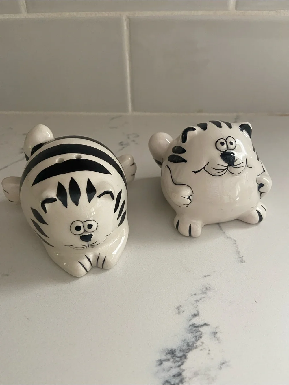 Whimsical Ceramic Cat Salt & Pepper Set - Black and White